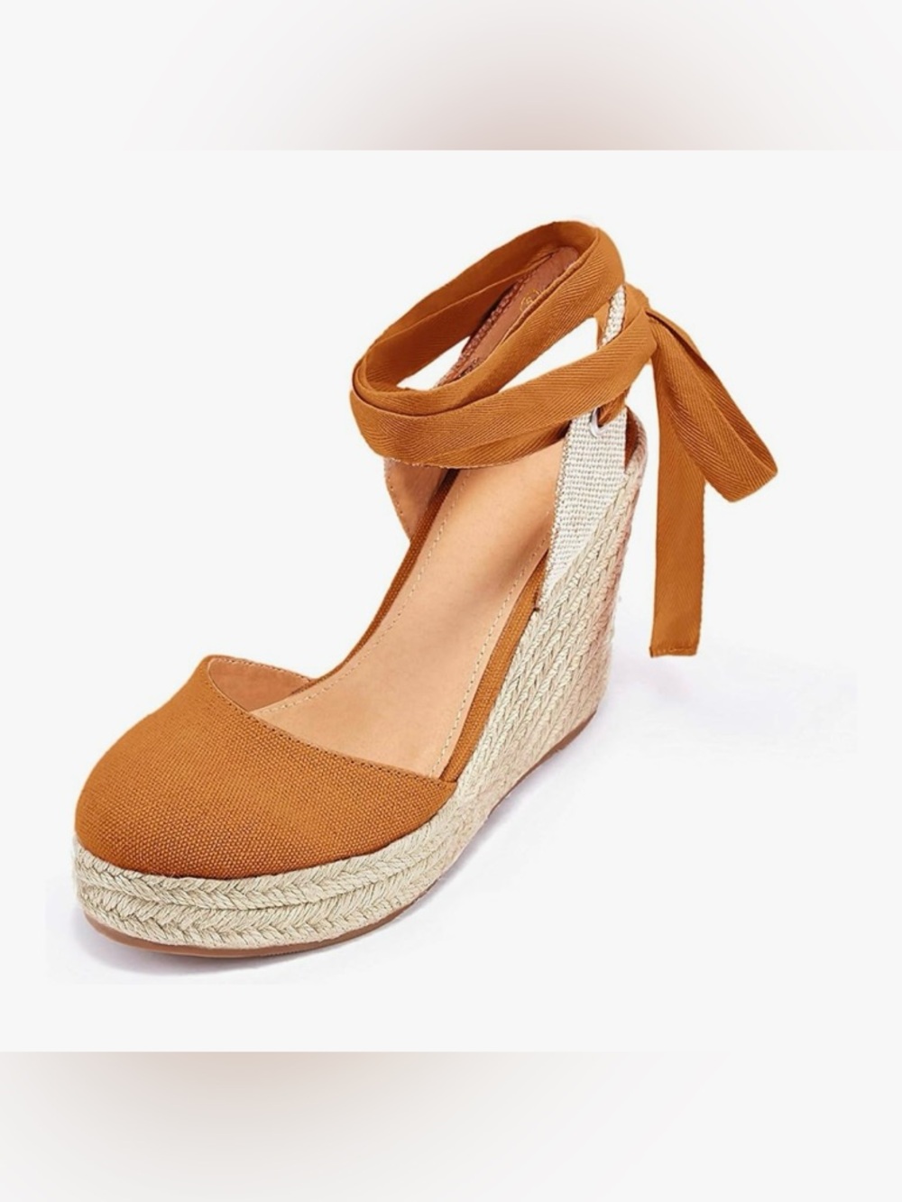 Women's Espadrille Wedge, Closed Toe, Ankle Wrap, Brown, Size 7.5 NEW in box